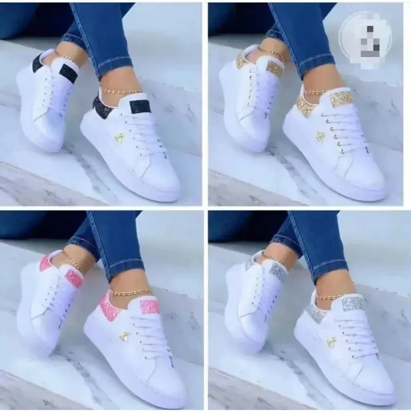 2024 Autumn Shoes Waterproof White Sneakers for Women Korean Version Lace Up Casual Flat Sport Shoes Ladies Vulcanized Shoes