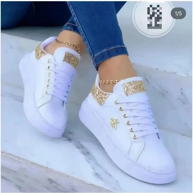 2024 Autumn Shoes Waterproof White Sneakers for Women Korean Version Lace Up Casual Flat Sport Shoes Ladies Vulcanized Shoes