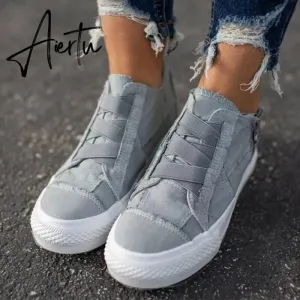 Aiertu Women's Platform Sneakers Flat Canvas Shoes for Women Elastic Band Comfortable Casual Female Vulcanized Shoes Ladies