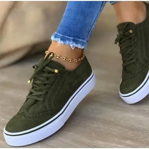 Amozae-Back to school  Women Lace Up Sneakers Women's Sports Flats Women Casual Vulcanized Ladies Comfortable Brogue Canvas Denim Shoes Plus Size