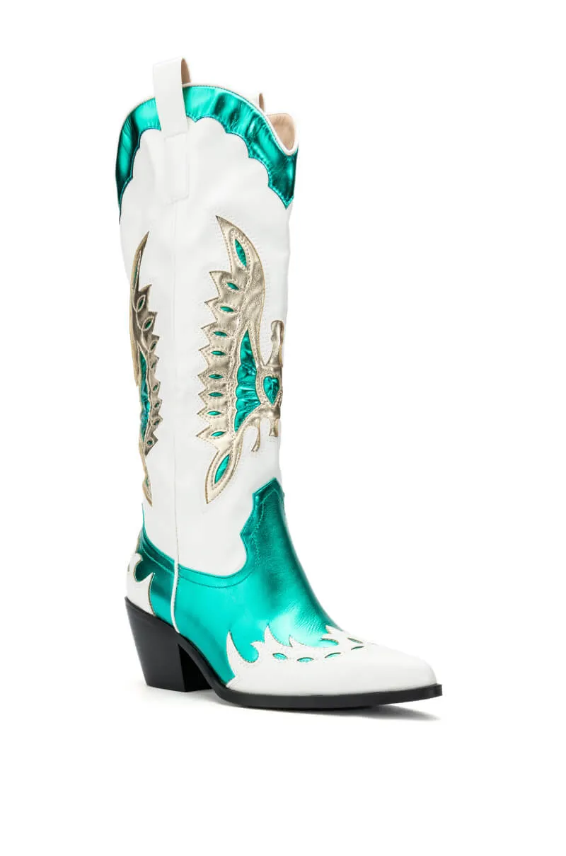 AZALEA WANG ALPOLINE WEDGE BOOT IN GREEN