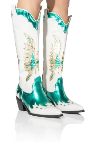 AZALEA WANG ALPOLINE WEDGE BOOT IN GREEN