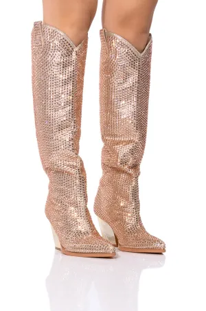 AZALEA WANG BARITE EMBELLISHED MID CALF BOOT IN NUDE