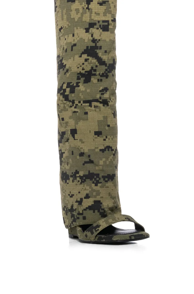 AZALEA WANG MARIETTA FOLD OVER OPEN TOE SANDAL BOOT IN CAMO