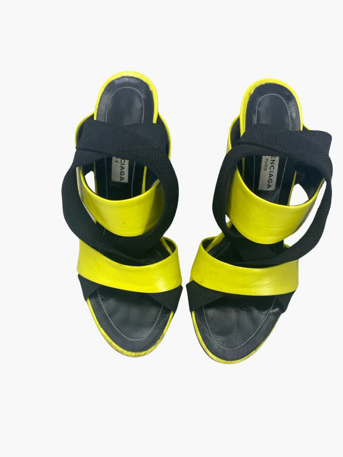 Balenciaga yellow & black leather & elastic strappy sandals size UK3/US5