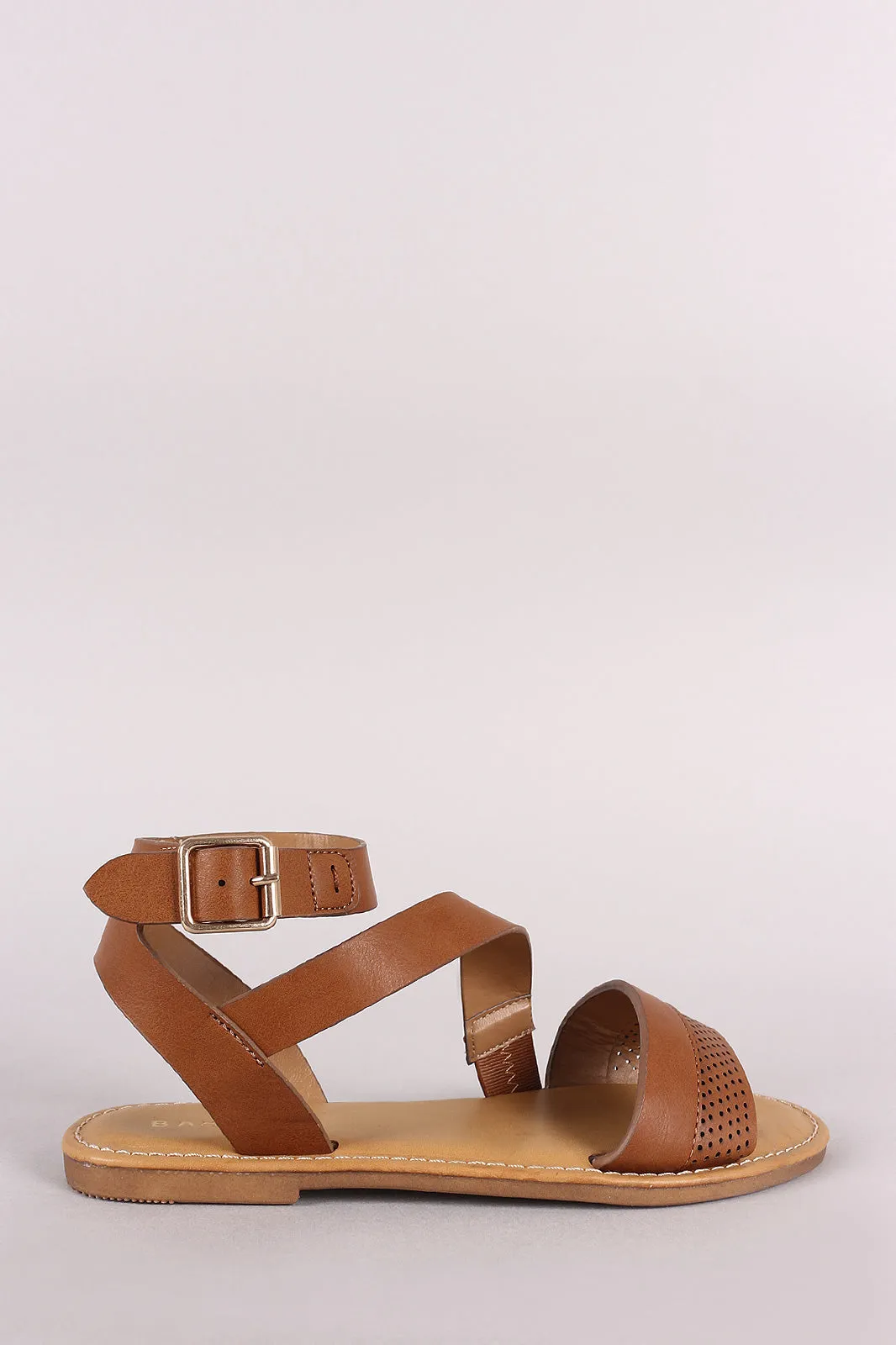 Bamboo Asymmetric Perforated Strappy Flat Sandal