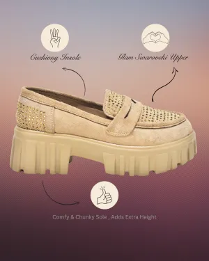 Beige Slip-on Suede Embellished Loafer