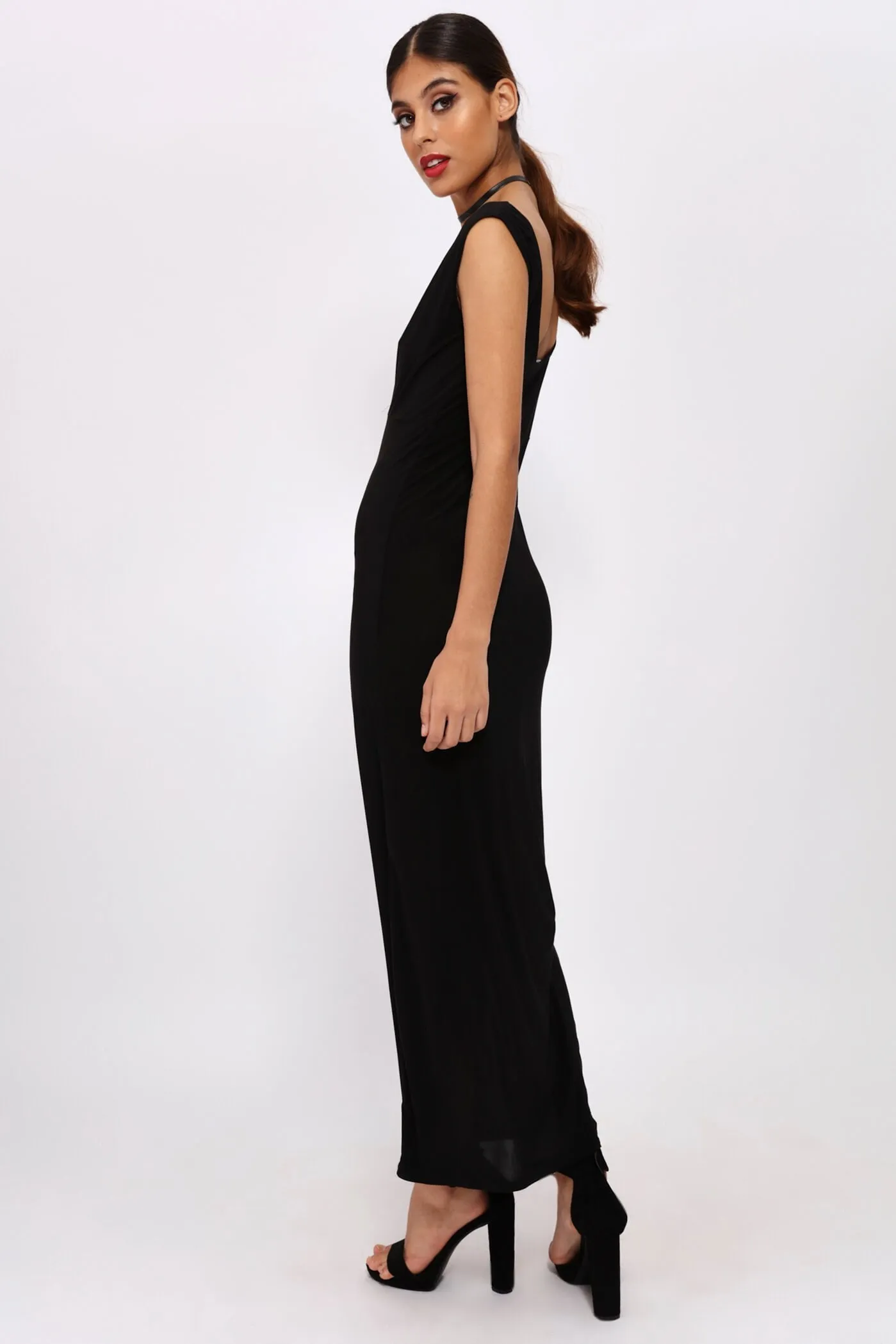 Black Plunge Front Maxi Dress