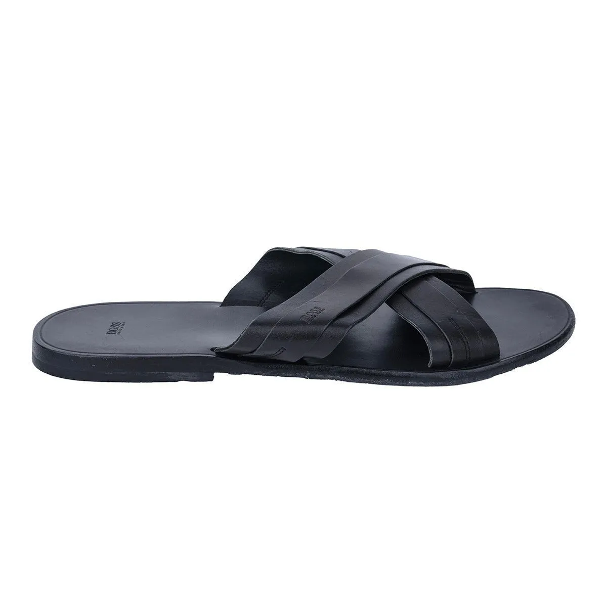 Boss Crossstrap Sliders Leather Black Colour For Men