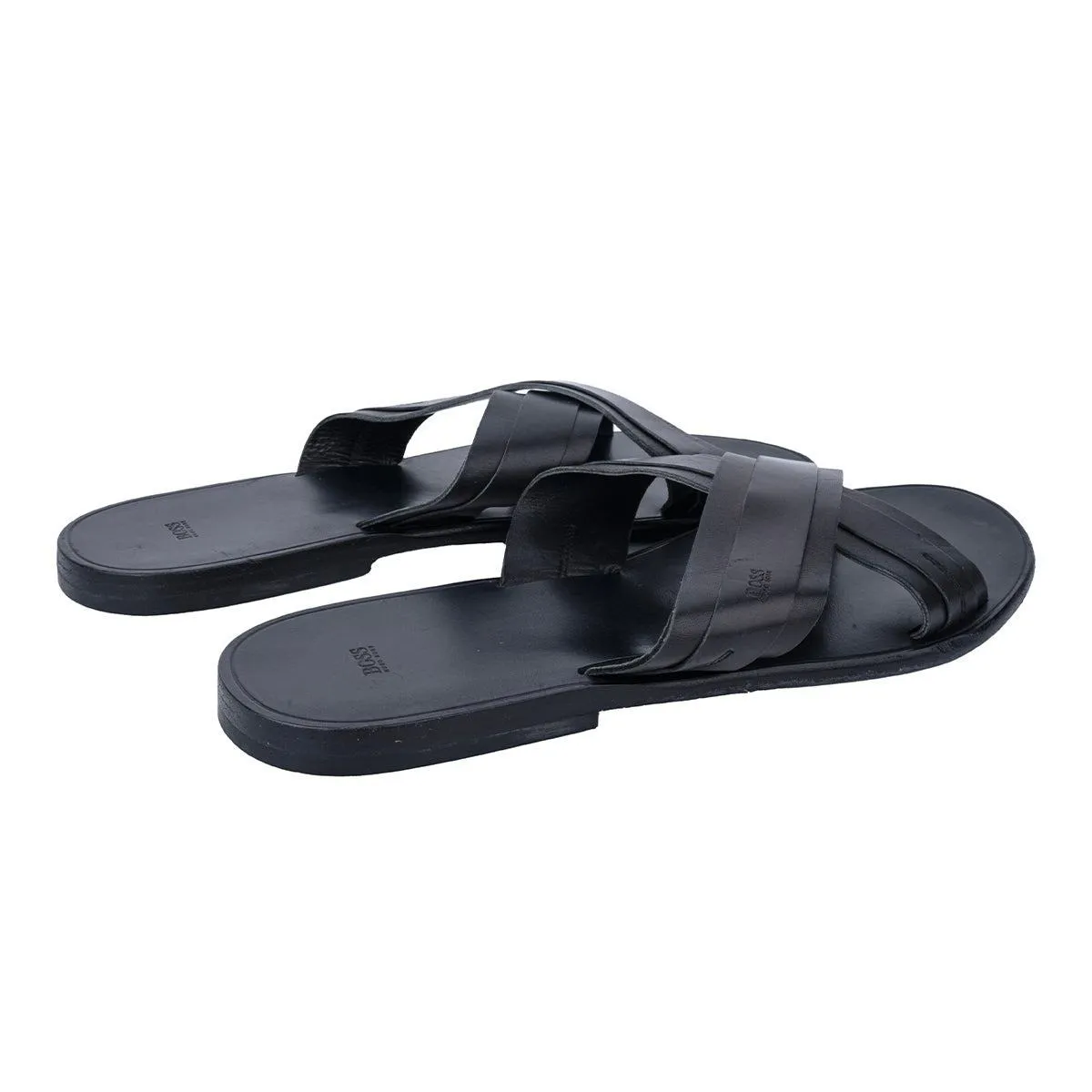 Boss Crossstrap Sliders Leather Black Colour For Men