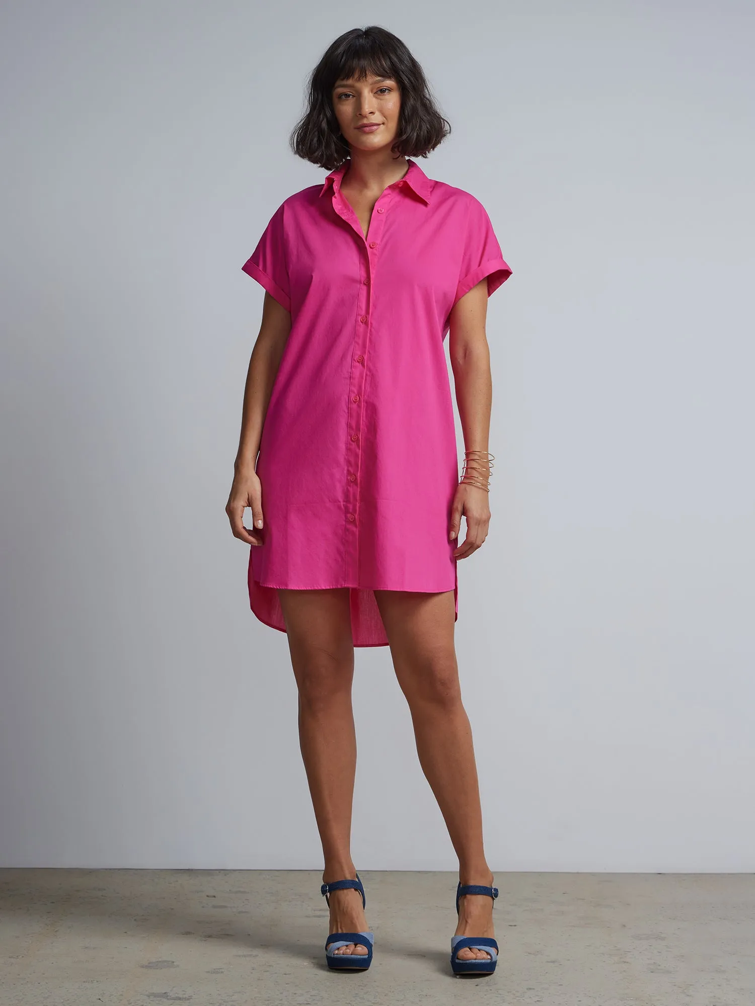 Button-Front Collared Shirtdress