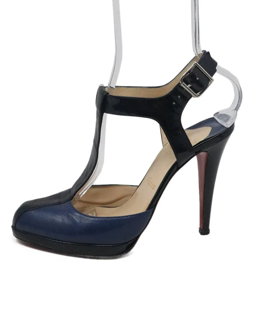 Christian Louboutin Blue & Black Leather Heels sz 8.5