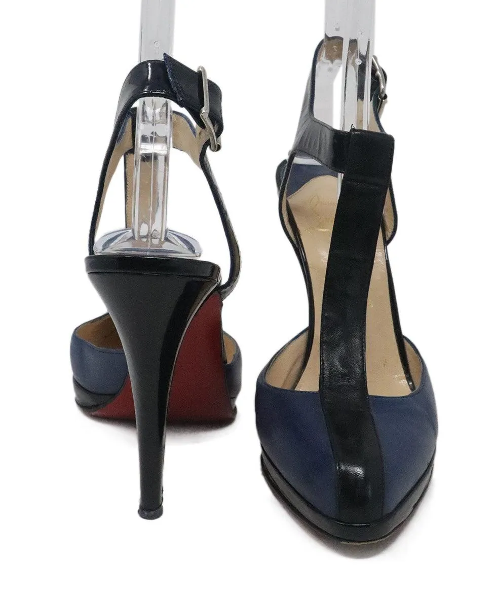 Christian Louboutin Blue & Black Leather Heels sz 8.5