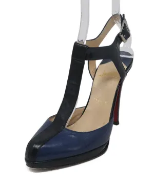 Christian Louboutin Blue & Black Leather Heels sz 8.5