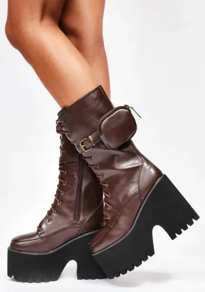 Coffee Grand March Pocket Platform Boots