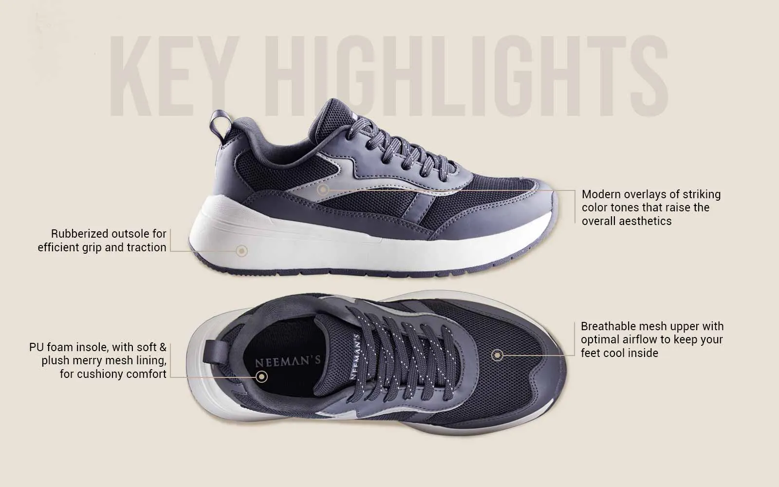 Cosmo Comfort Sneakers : Grey-Black