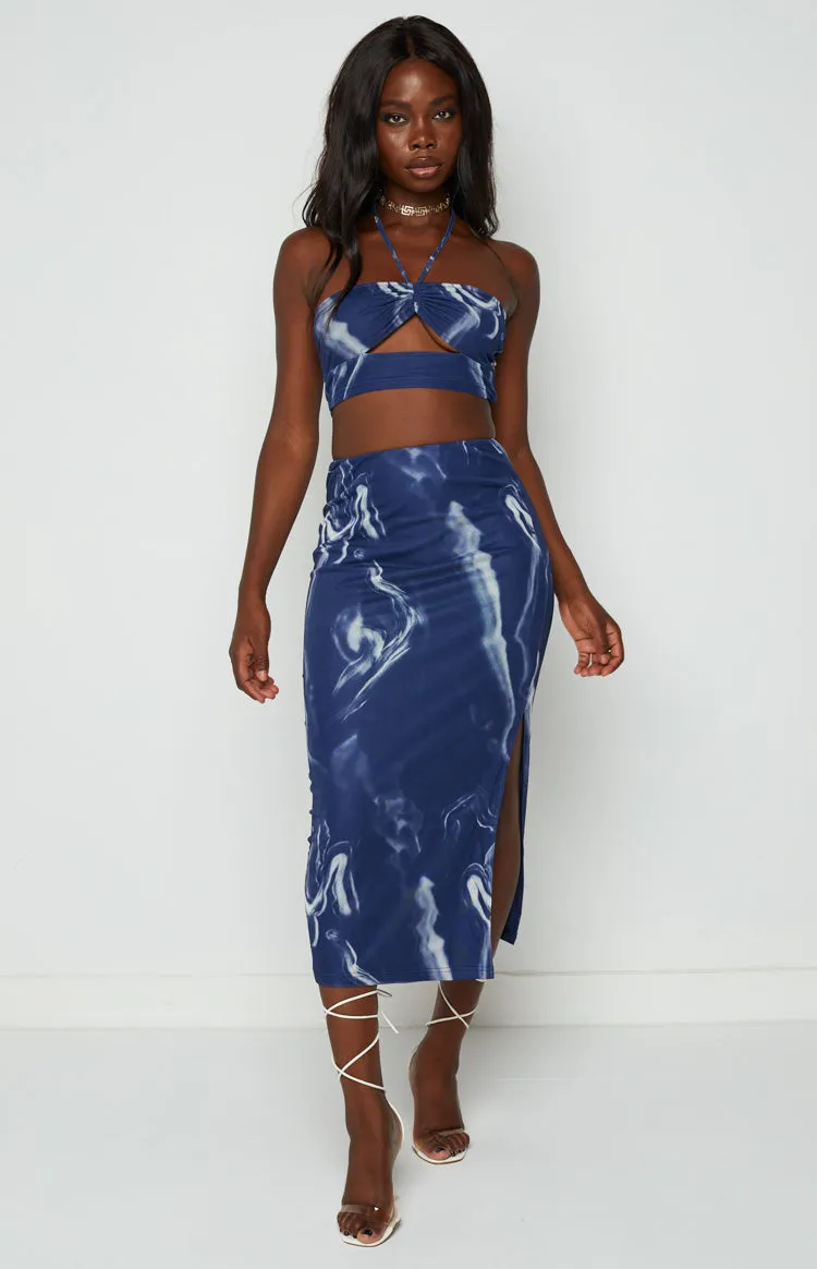 Fable Navy Mesh Midi Skirt