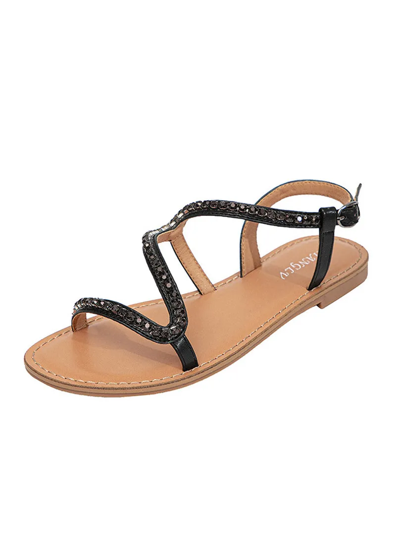 Fashion Retro Diamond Flat-bottomed Roman Sandals