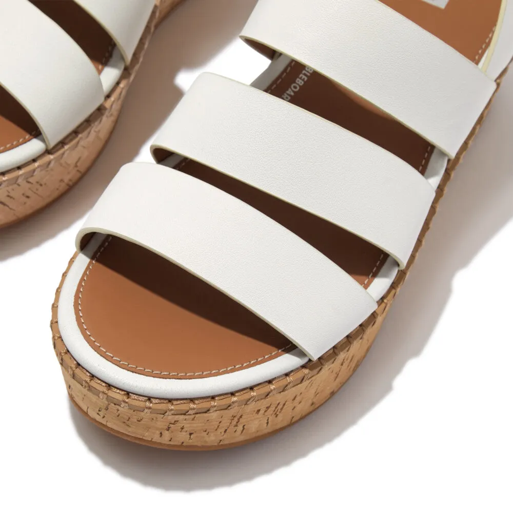 Fitflop Eloise Leather Cork Strappy Wedge Sandals Urban White