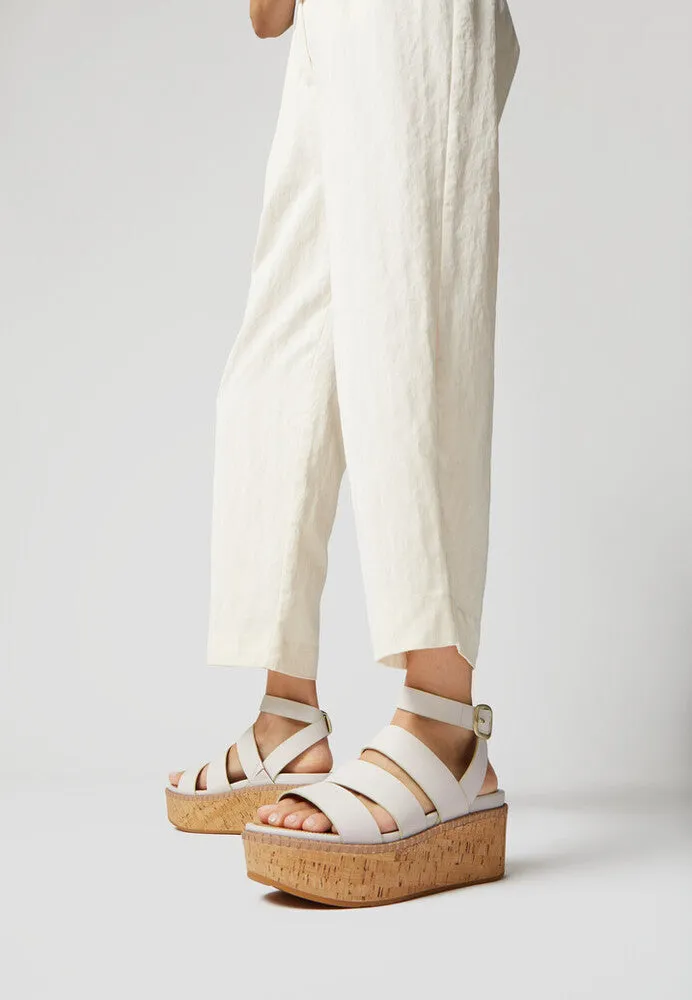 Fitflop Eloise Leather Cork Strappy Wedge Sandals Urban White