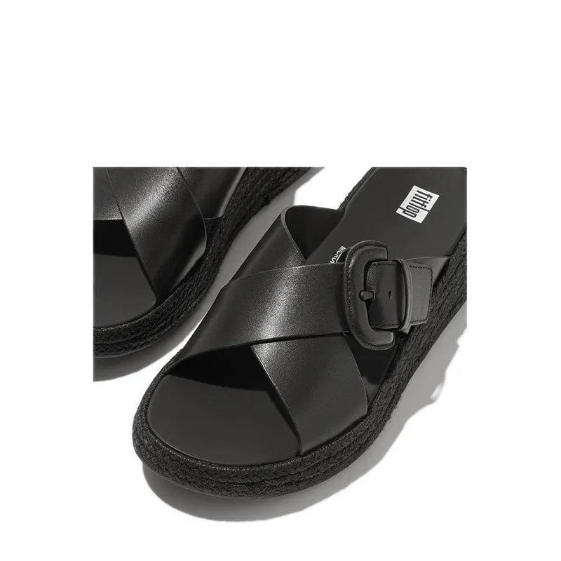 FMode Wo Espadrille Buckle Leather Flatform Slides