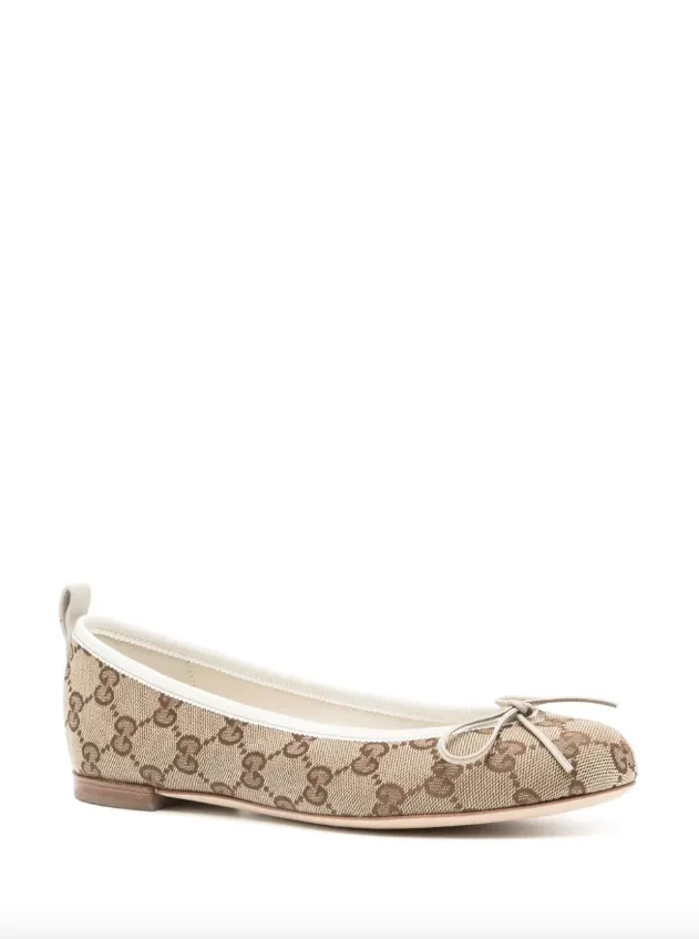 Gucci Beige & ebony canvas original GG ballerina