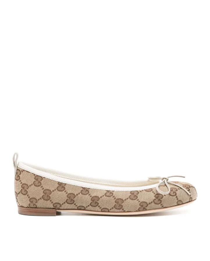 Gucci Beige & ebony canvas original GG ballerina