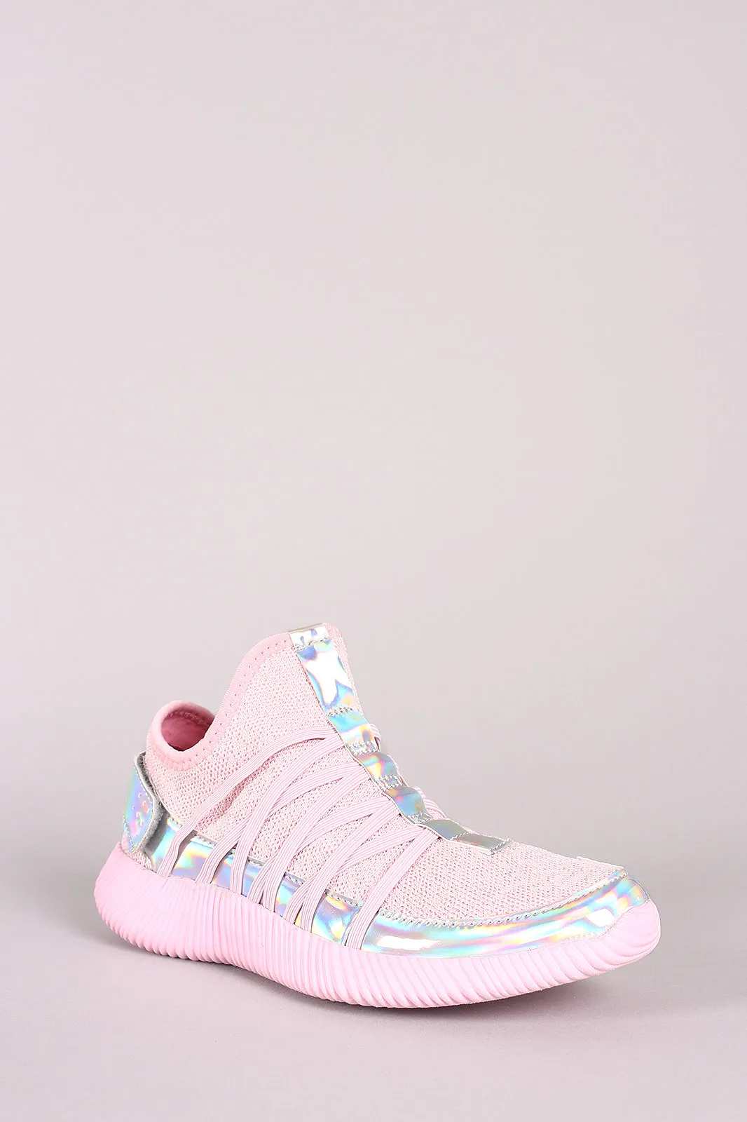 Holographic Knit Strappy Slip-On Rigged Sneaker