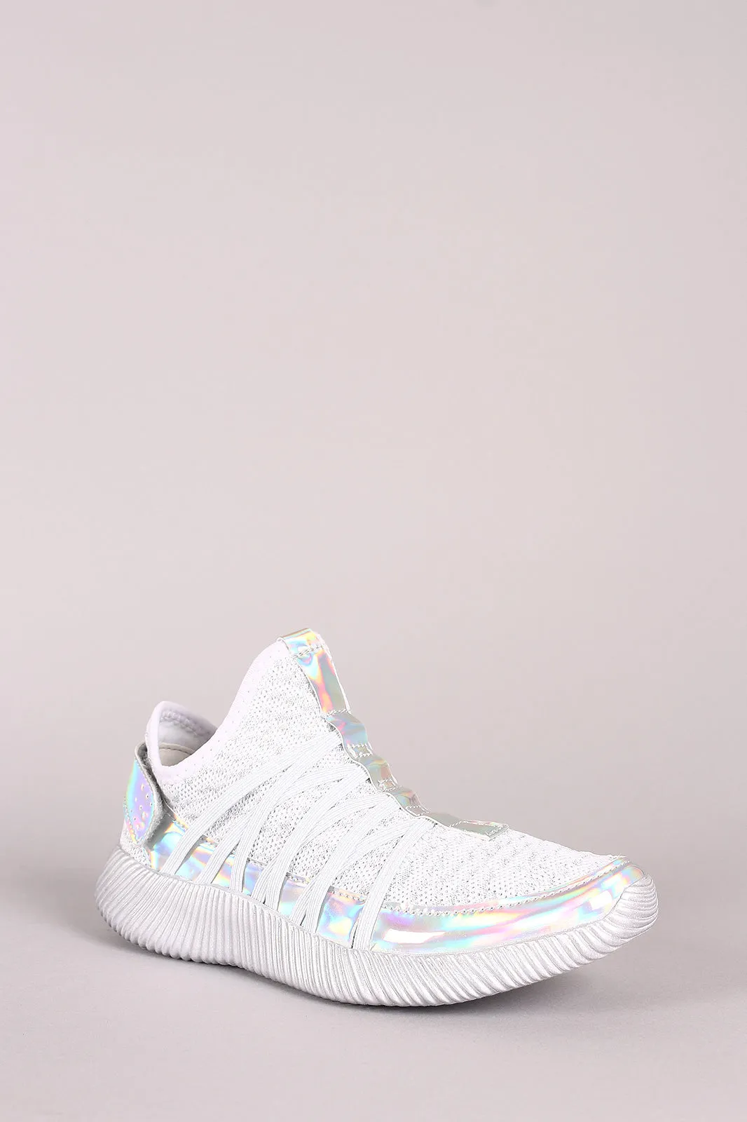 Holographic Knit Strappy Slip-On Rigged Sneaker