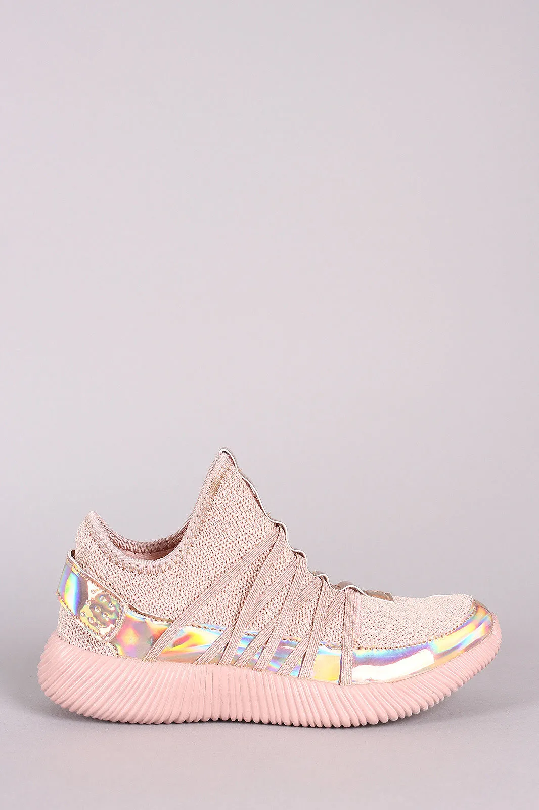 Holographic Knit Strappy Slip-On Rigged Sneaker