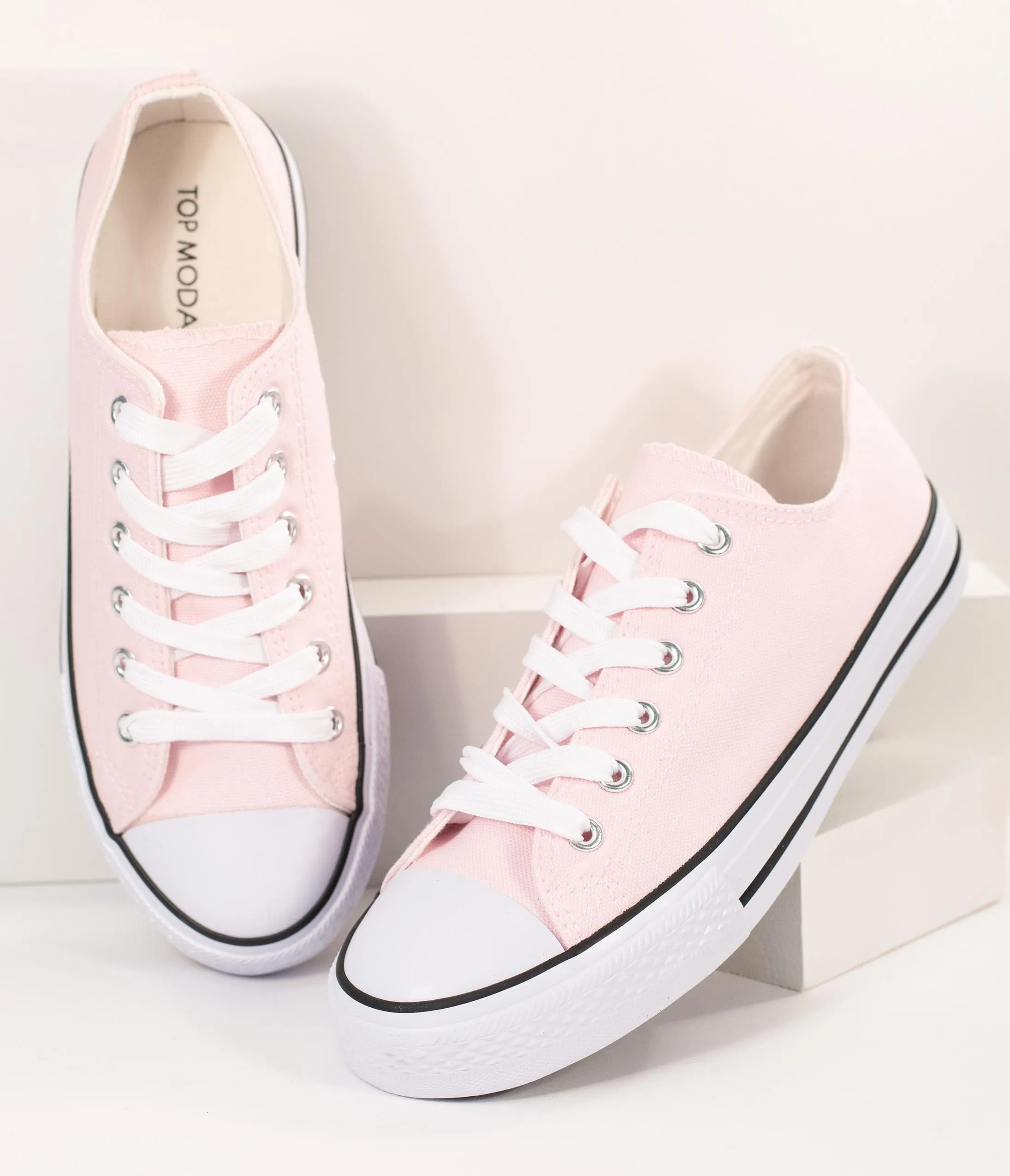 Light Pink Lace Up Canvas Sneakers