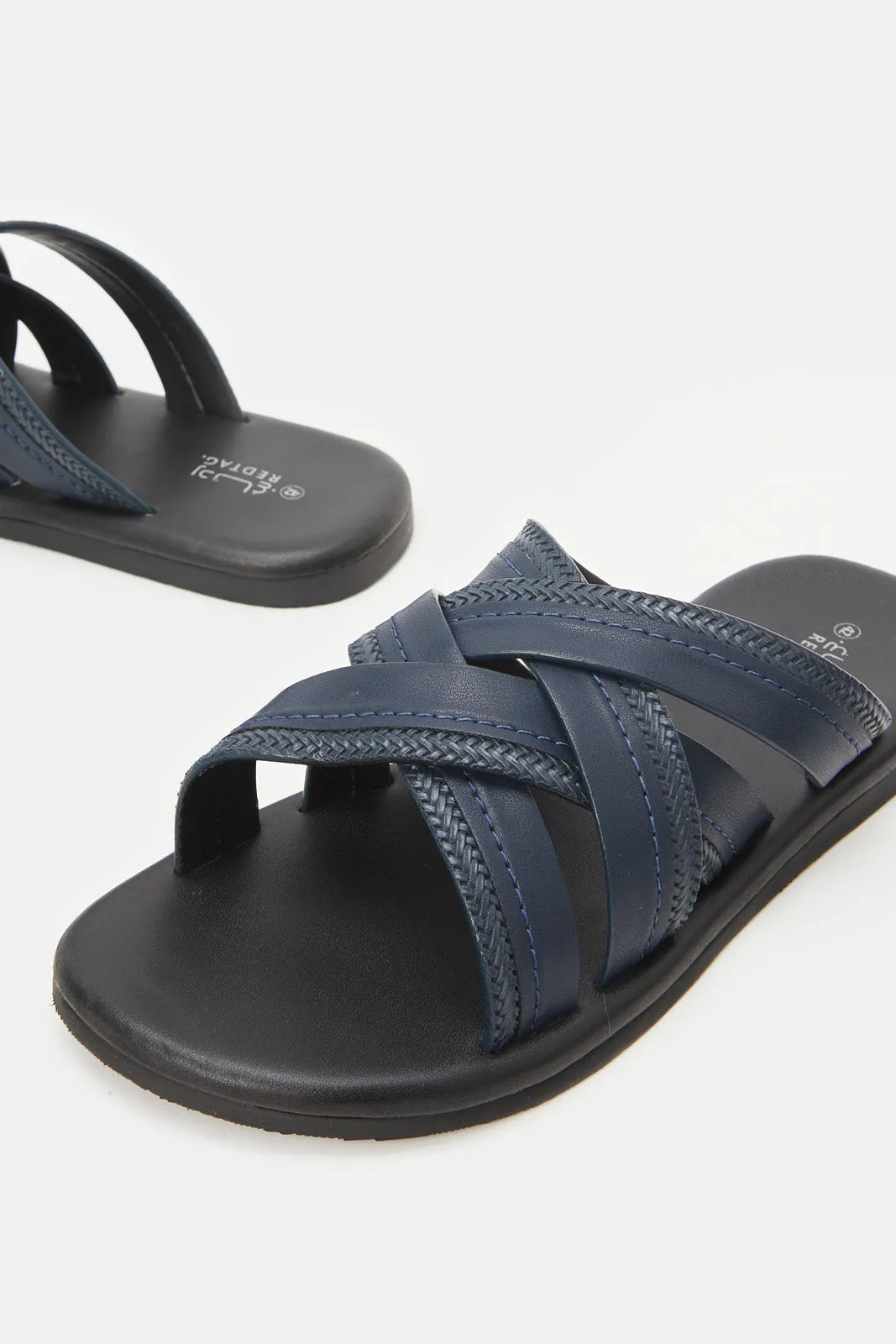 Men Navy Strappy Slide Sandals