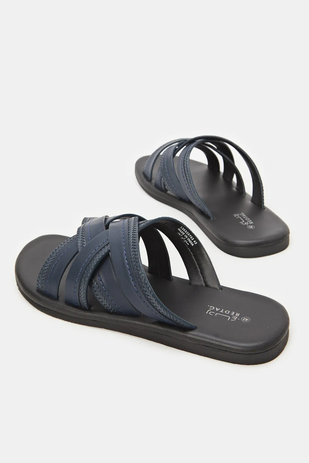 Men Navy Strappy Slide Sandals