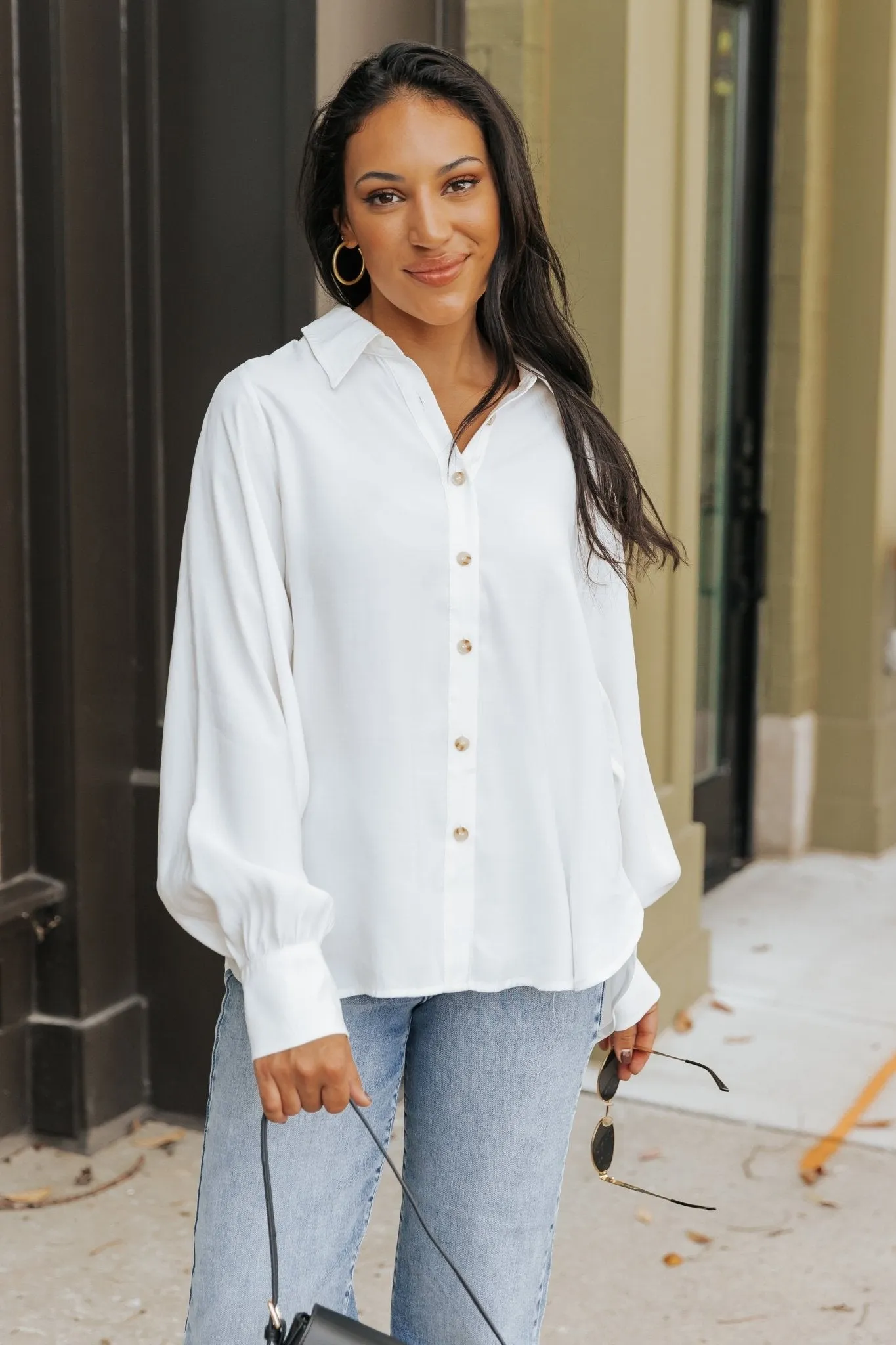 Muse By Magnolia Ivory Button Down Shirt - FINAL SALE