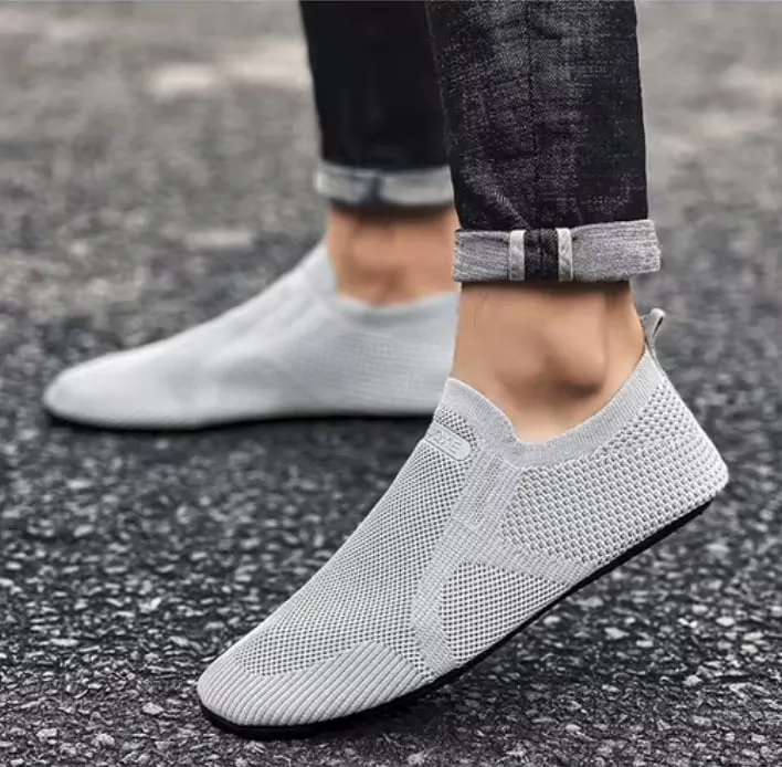 NEW Men’s Breathable Casual Sneakers, Lightweight Slip-on Walking Shoes for Men, Flexible Non-slip Couple Loafers, Soft Summer Footwear, Grey, Sz 10