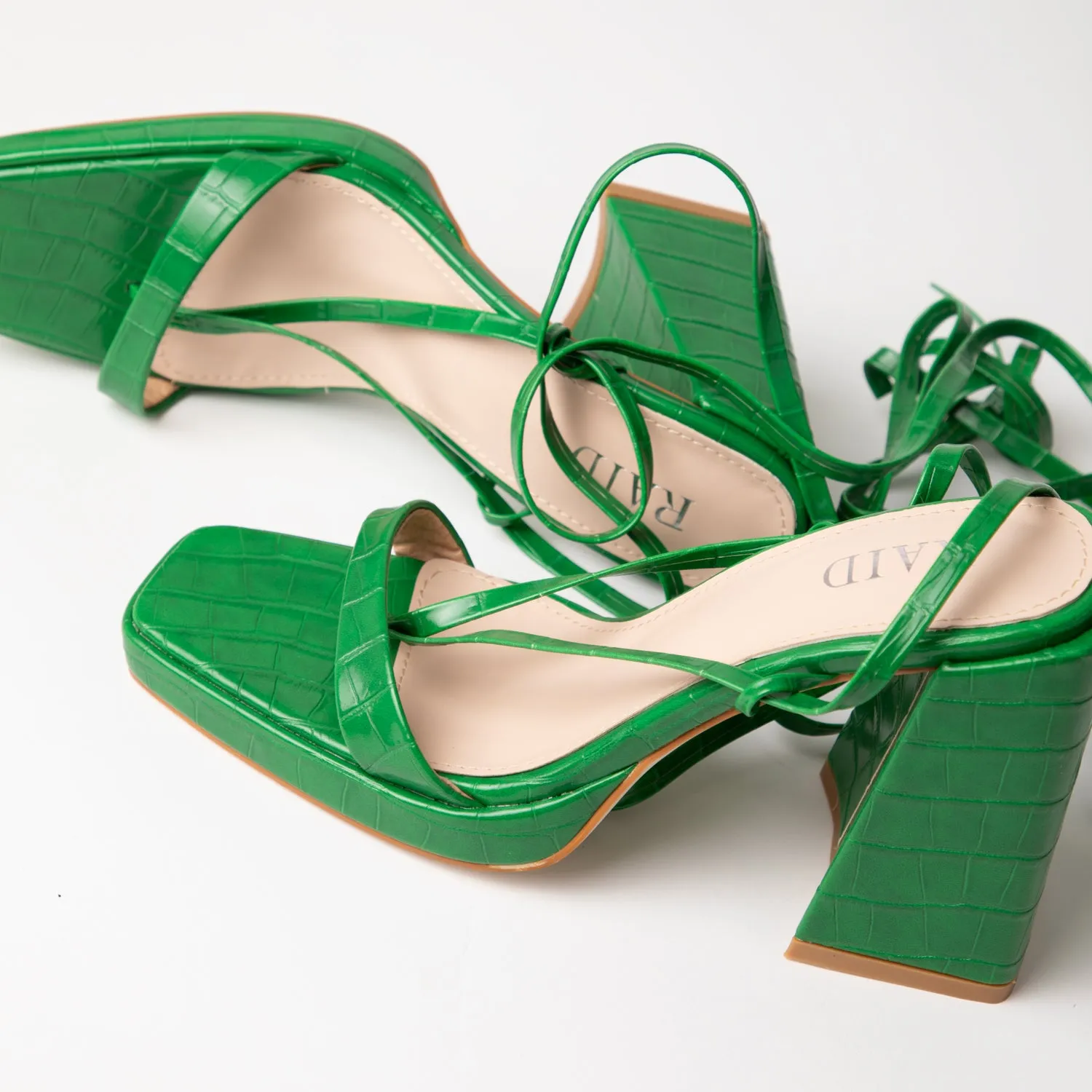 RAID Amandaa Strappy Heeled Sandal in Green Croc