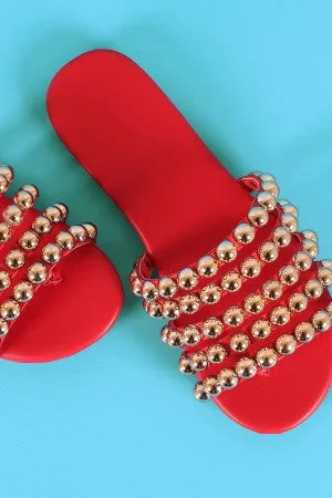 Strappy Dome Studded Thong Slide Sandal