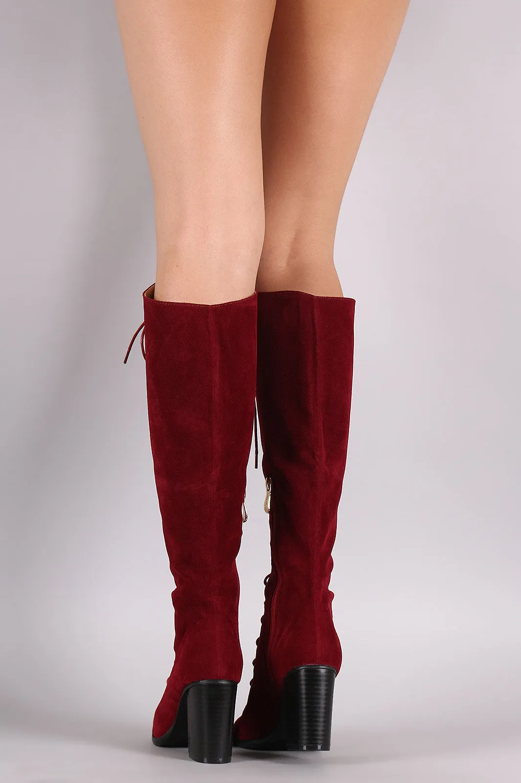 Suede Corset Lace-Up Chunky Heeled Boots