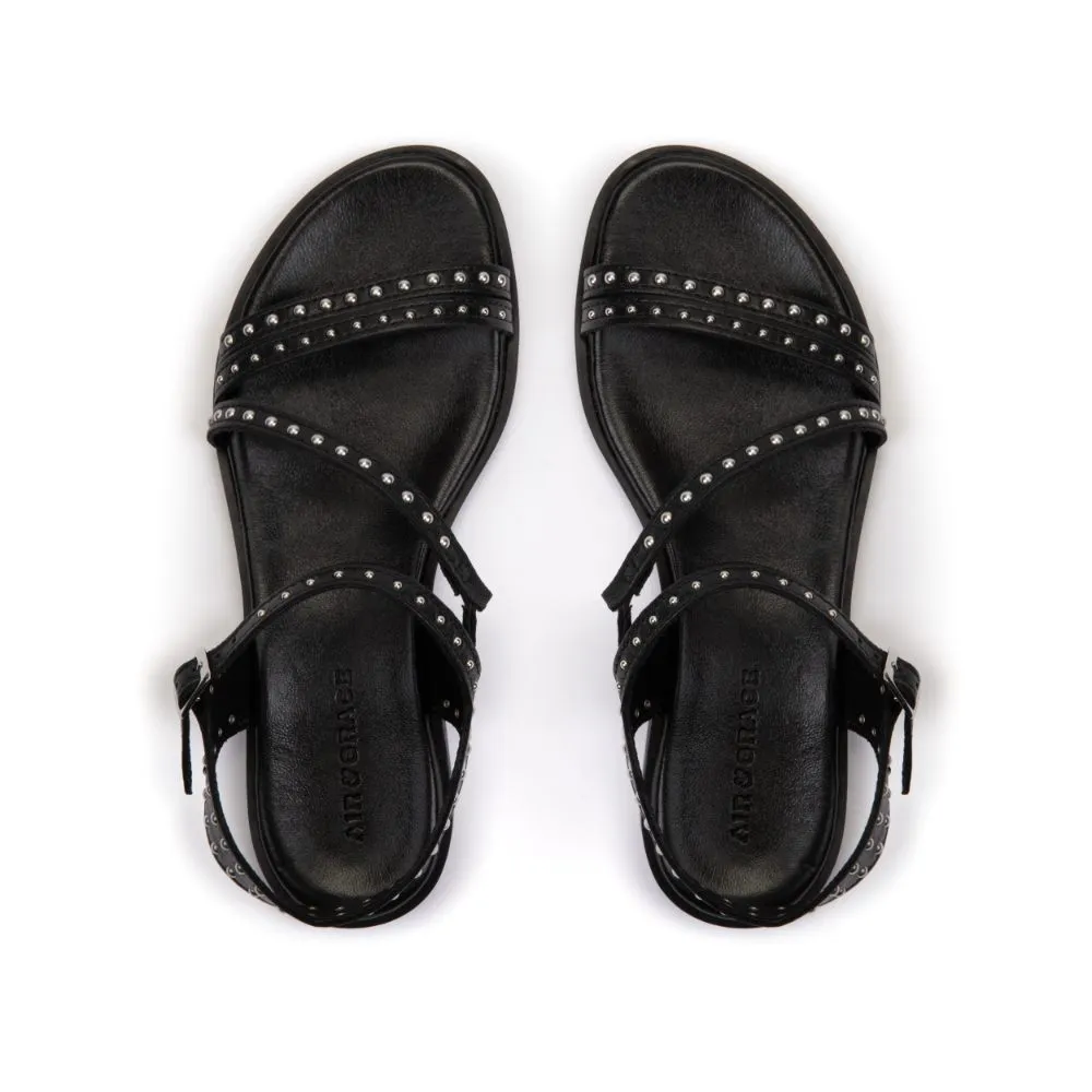 Valentina: Black Leather Studded Strappy Sandals